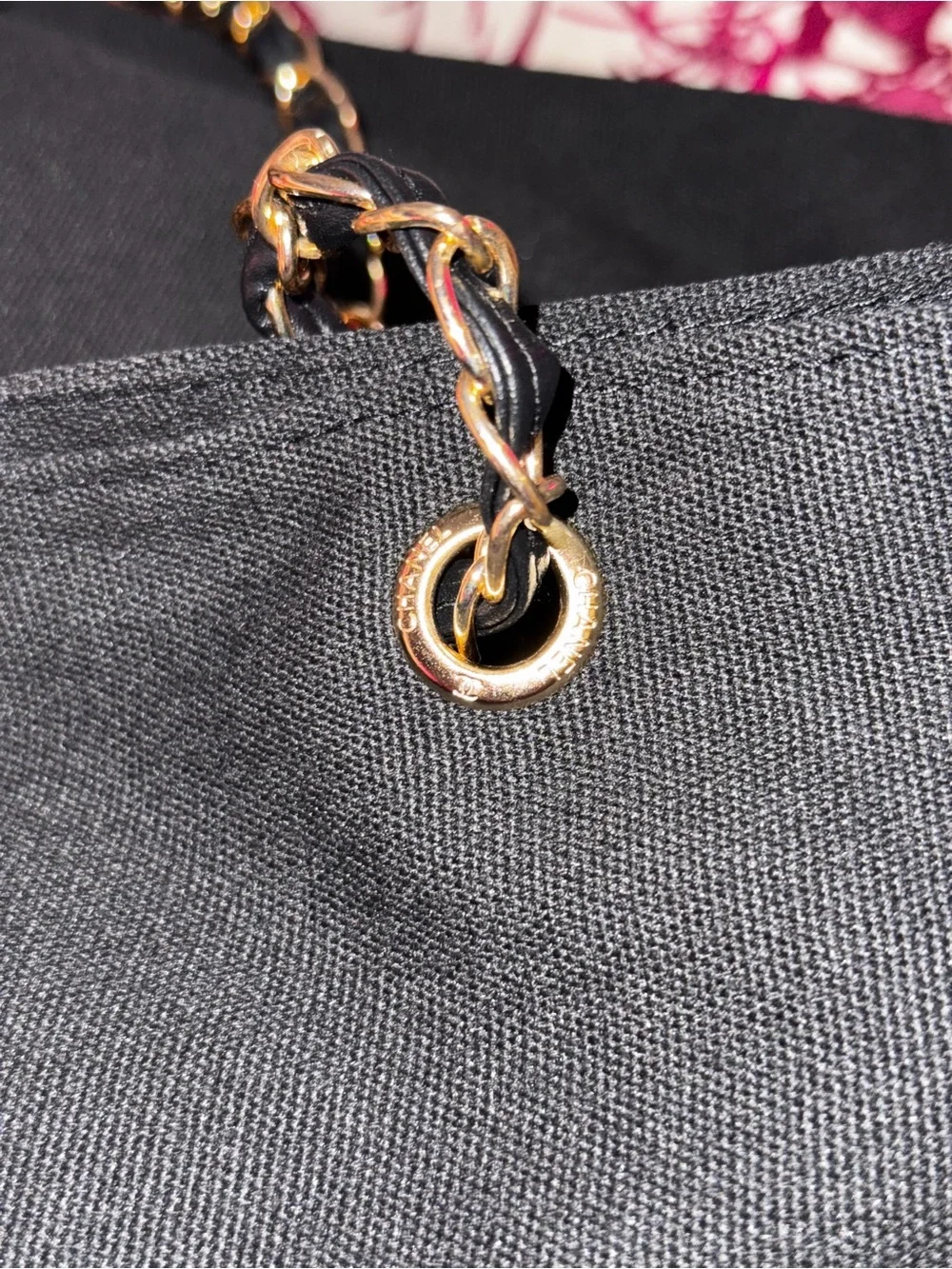 Black Canvas Tote Gold Chain